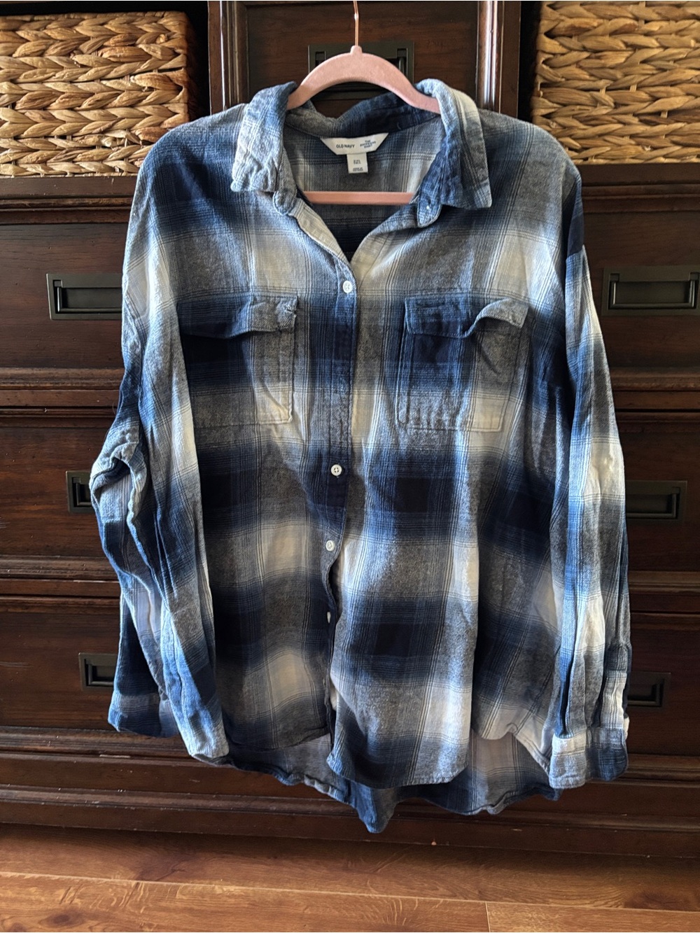 Old Navy Navy and White Plaid Button-Down Shirt size XXL Tall